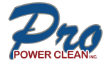 The logo for pro power clean inc. is blue and red.