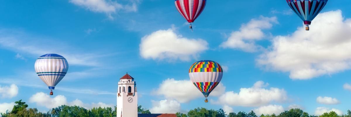 view of the Boise train depot and hot air balloons