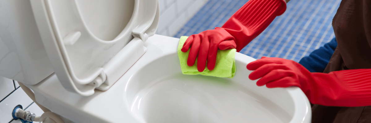 Commercial cleaner cleaning the bathroom