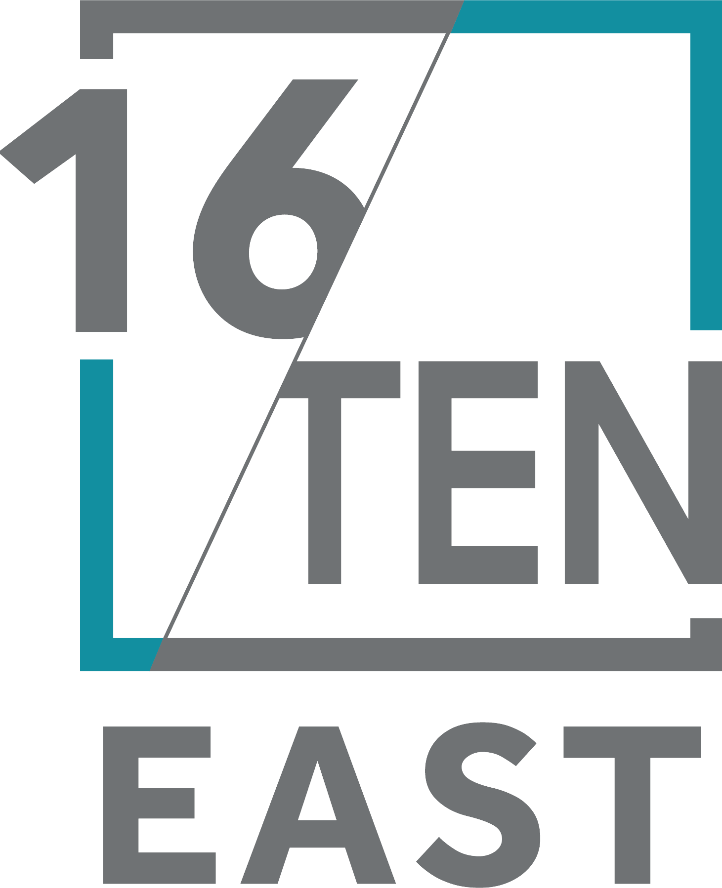 Logo: "16 TEN EAST" in grey and teal, with a diagonal line through the "6."