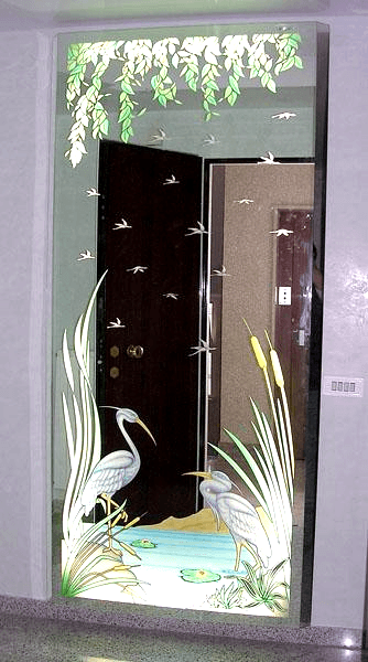 Specchiera da ingresso retrodecorata e illuminata