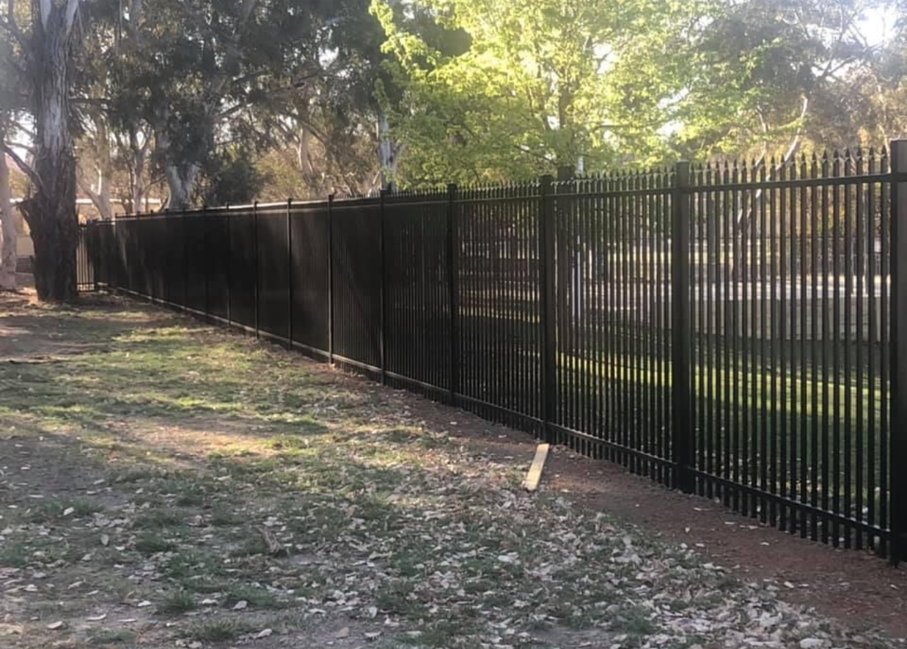 Black Metal Fence in a Grassy Area With Trees in the Background — Capital Fencing in Charnwood, ACT
