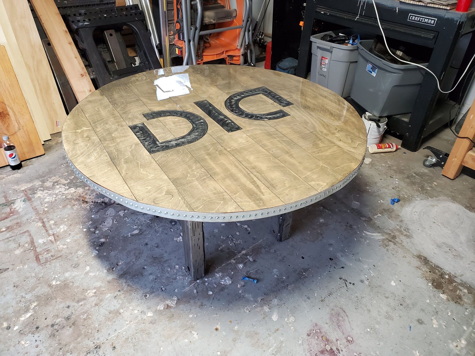 Round wooden table with 