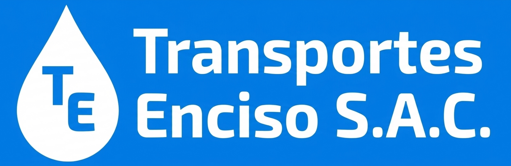 Logo azul y blanco de Transportes Enciso S.A.C. con gota y letras TE