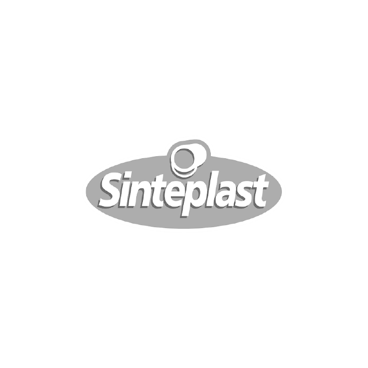 Un logotipo en blanco y negro para sinteplast sobre un fondo blanco.