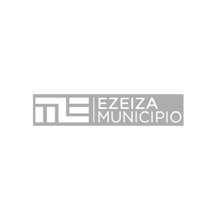 Un logotipo en blanco y negro para el municipio de ezeiza sobre un fondo blanco.