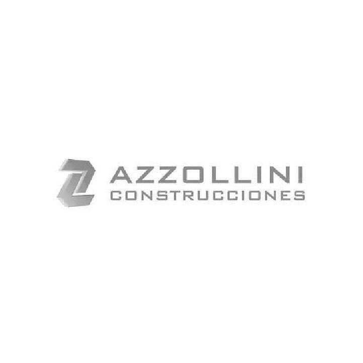 El logotipo de Azzollini Construcciones es un logotipo gris sobre un fondo blanco.