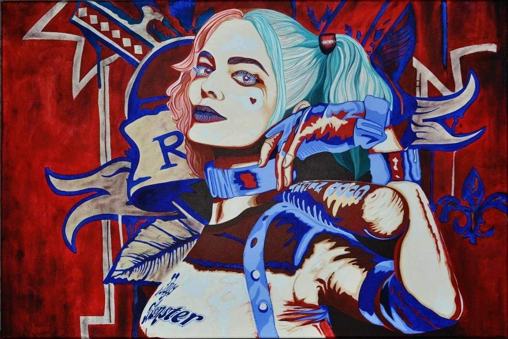 Harley Quinn, Acrylic painting by Celia Lancaster