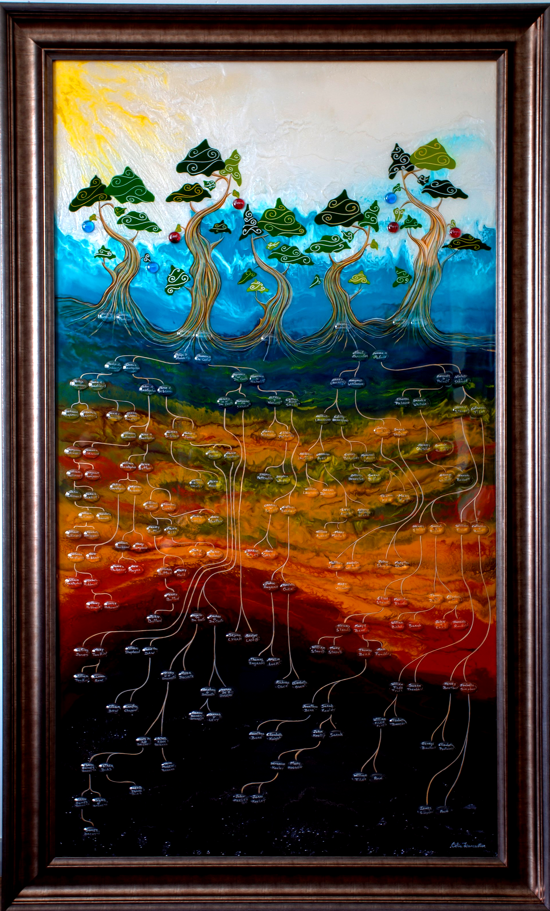 Pip's Tree, Family tree, bespoke piece, Resin Meditative painting by Celia Lancaster