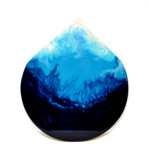 Original resin art in a drop shape with water like colours