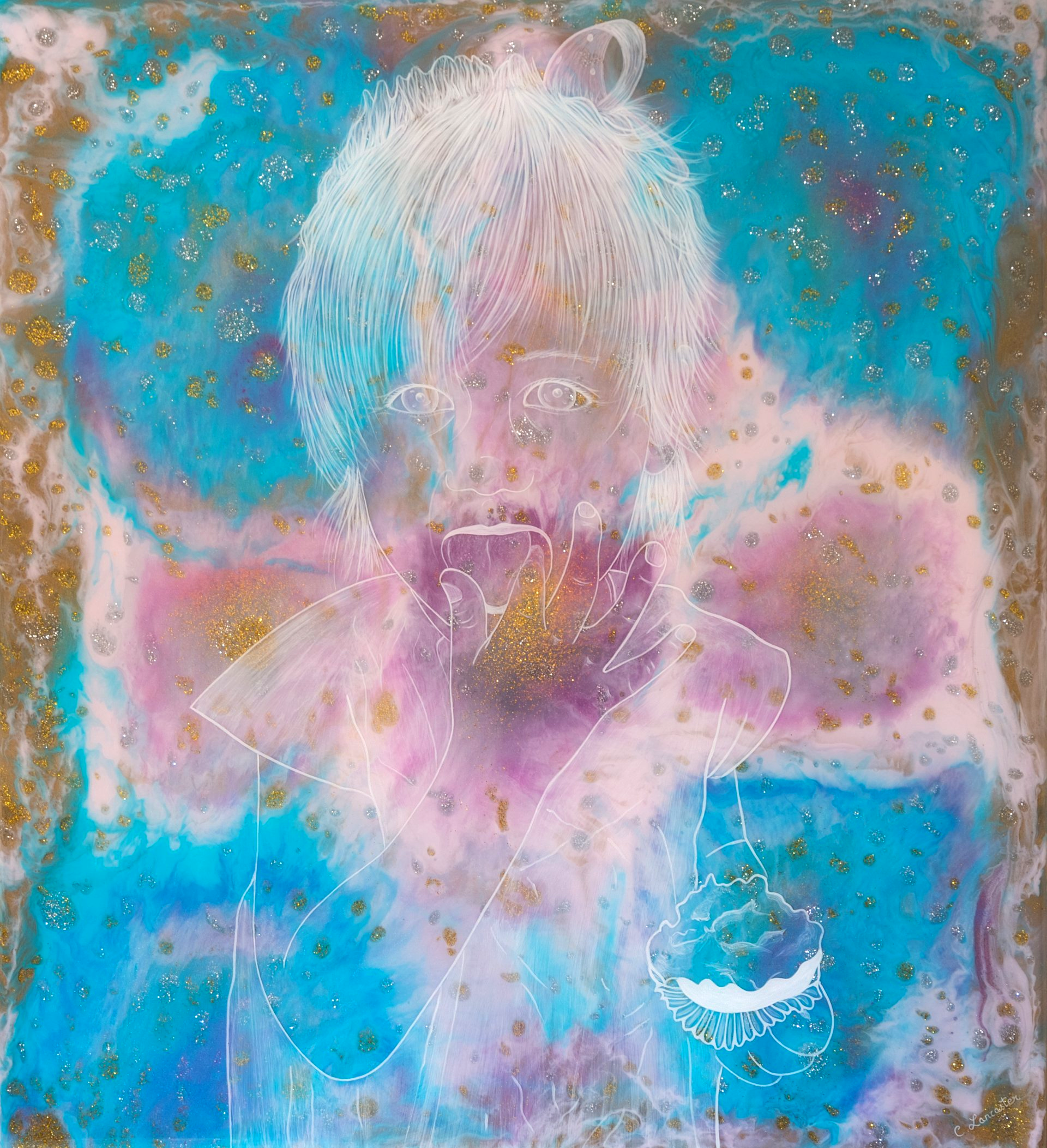 Darcie, spiritual art, Angel painting, Resin Meditative painting by Celia Lancaster