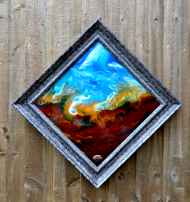 Earth and Sea Collection, Resin painting made with natural pigments, representing the earth and the sea