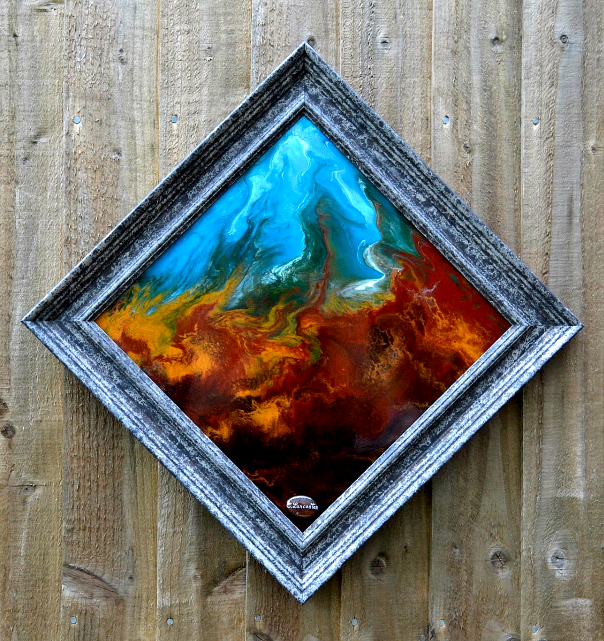 Earth and Sea Collection number 3, Resin painting made with natural pigments, representing the earth and the sea