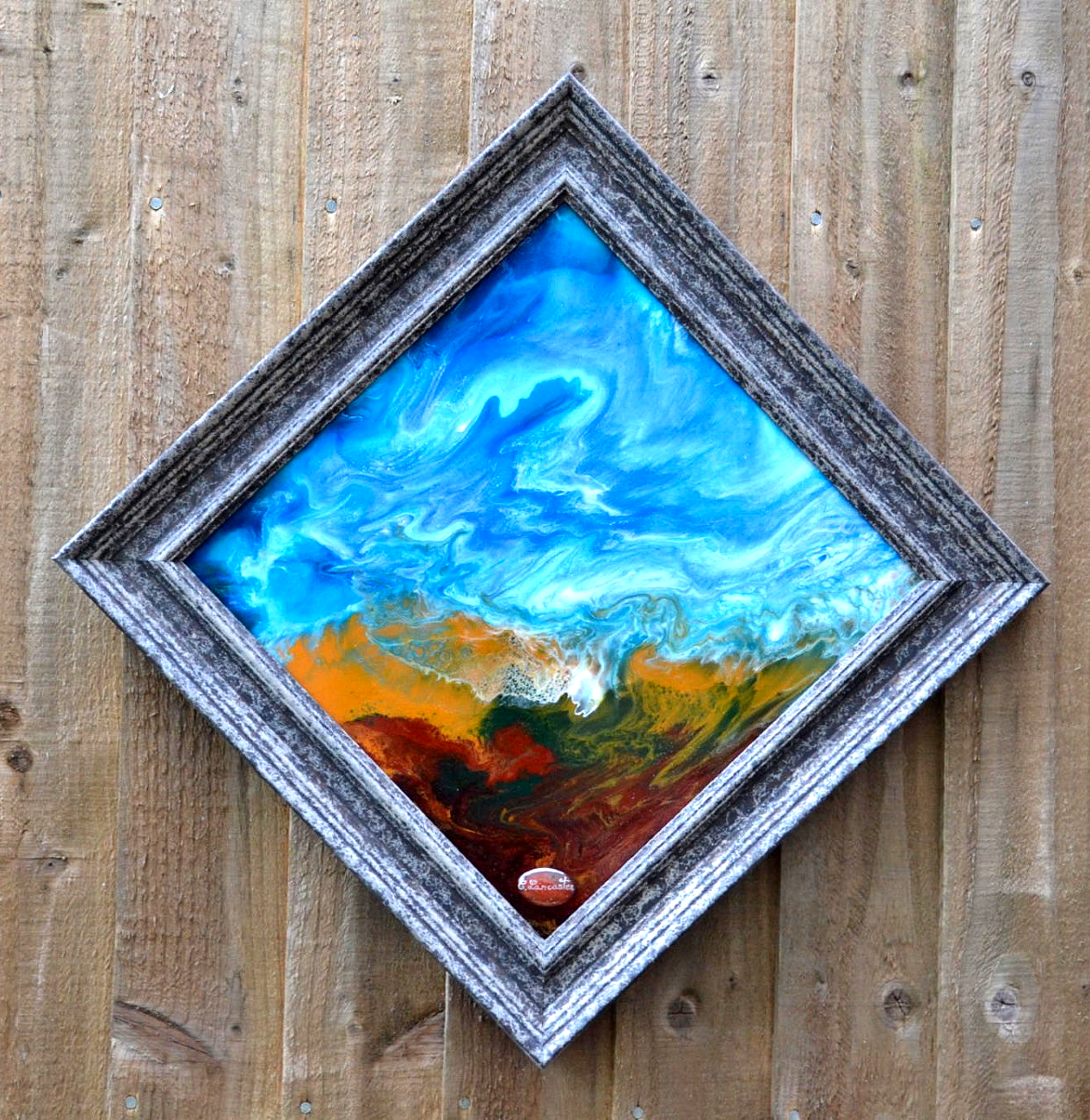 Earth and Sea Collection number 4, Resin painting made with natural pigments, representing the earth and the sea