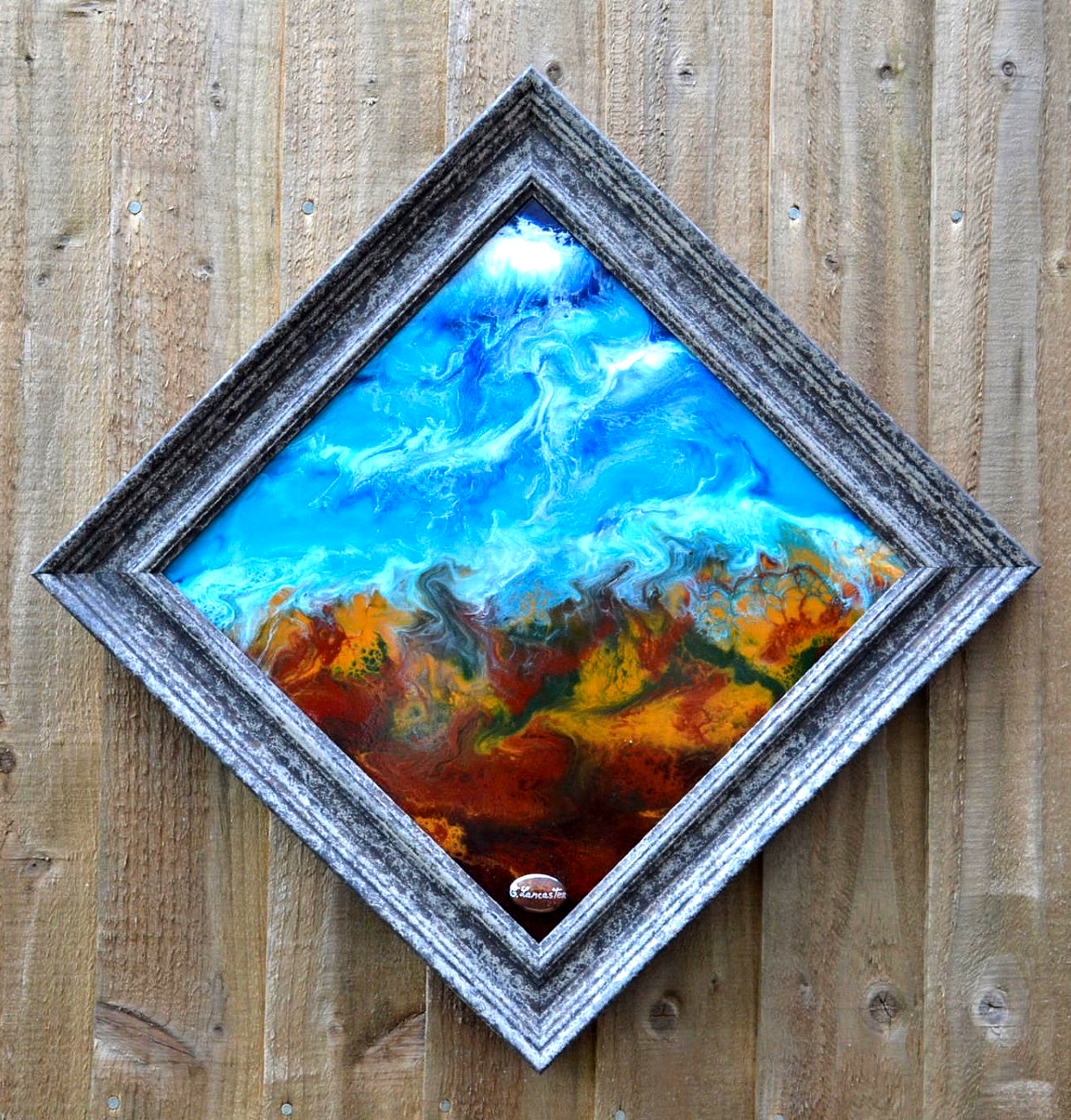 Earth and Sea Collection number 2, Resin painting made with natural pigments, representing the earth and the sea
