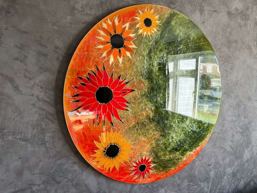Sunflower art. Resin Art by Celia Lancaster. La dance des tournesols. Oeuvre Originale