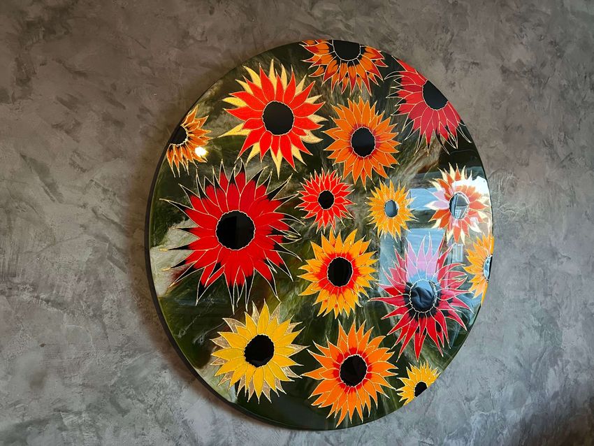Sunflower art. Resin Art by Celia Lancaster. La dance des tournesols. Oeuvre Originale
