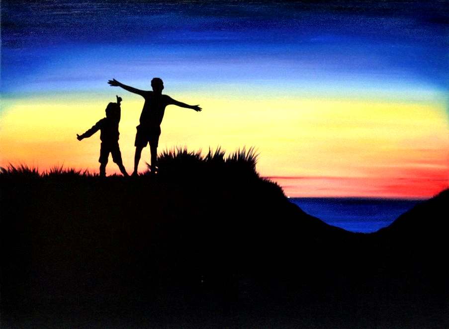 Oil Painting, bespoke piece, sunset beach, painting by Celia Lancaster