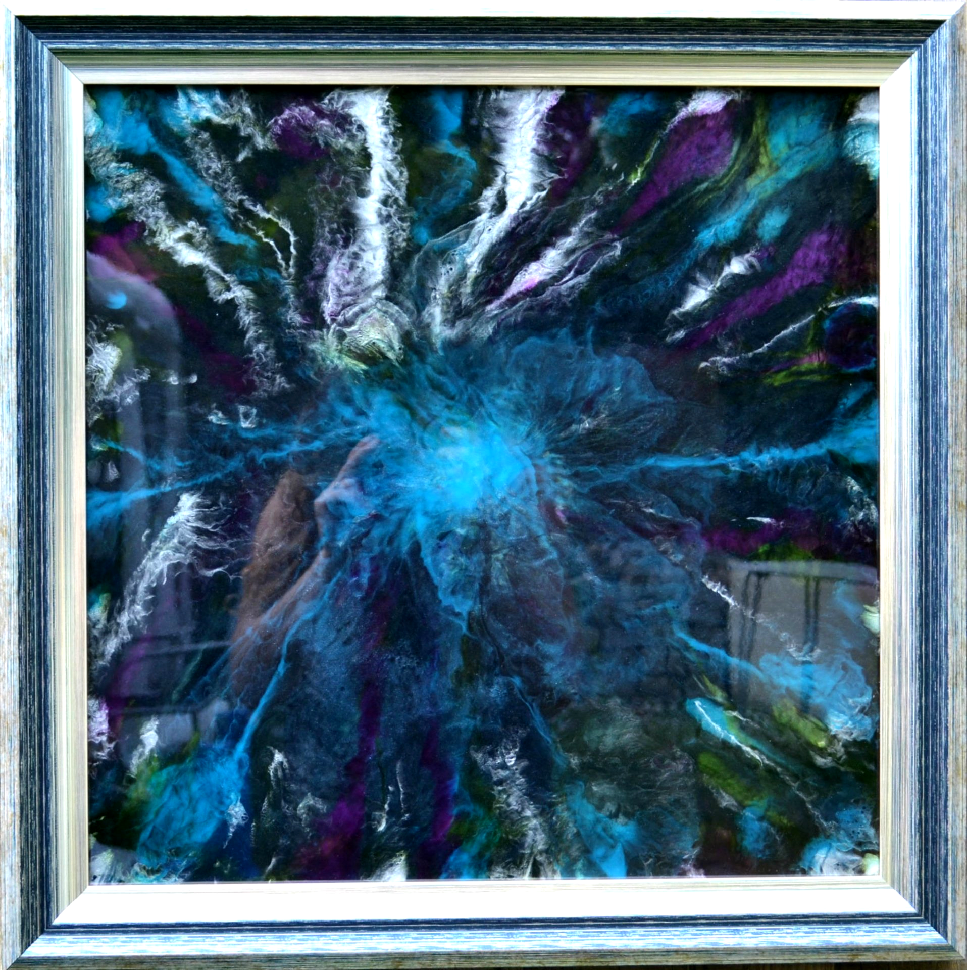 Mystic Sky, Original abstract painting with blue, purple and silver representing a mystic sky. Meditative piece.