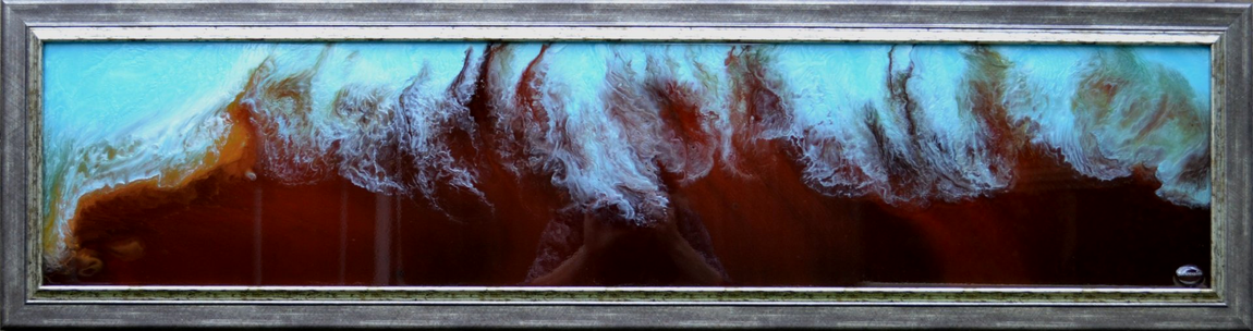 Rage Against The Matrix, Original large resin painting, framed with earthy colours and blue.