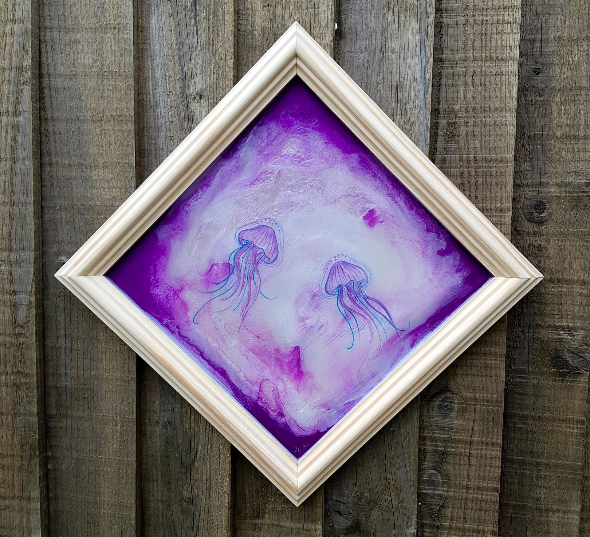 The Dance of the jellyfish, acrylic and resin art, original piece, framed and ready to hang