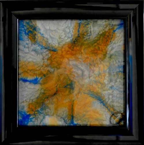 Vortex, Resin Painting with gold, silver and blue. Framed and ready to hang