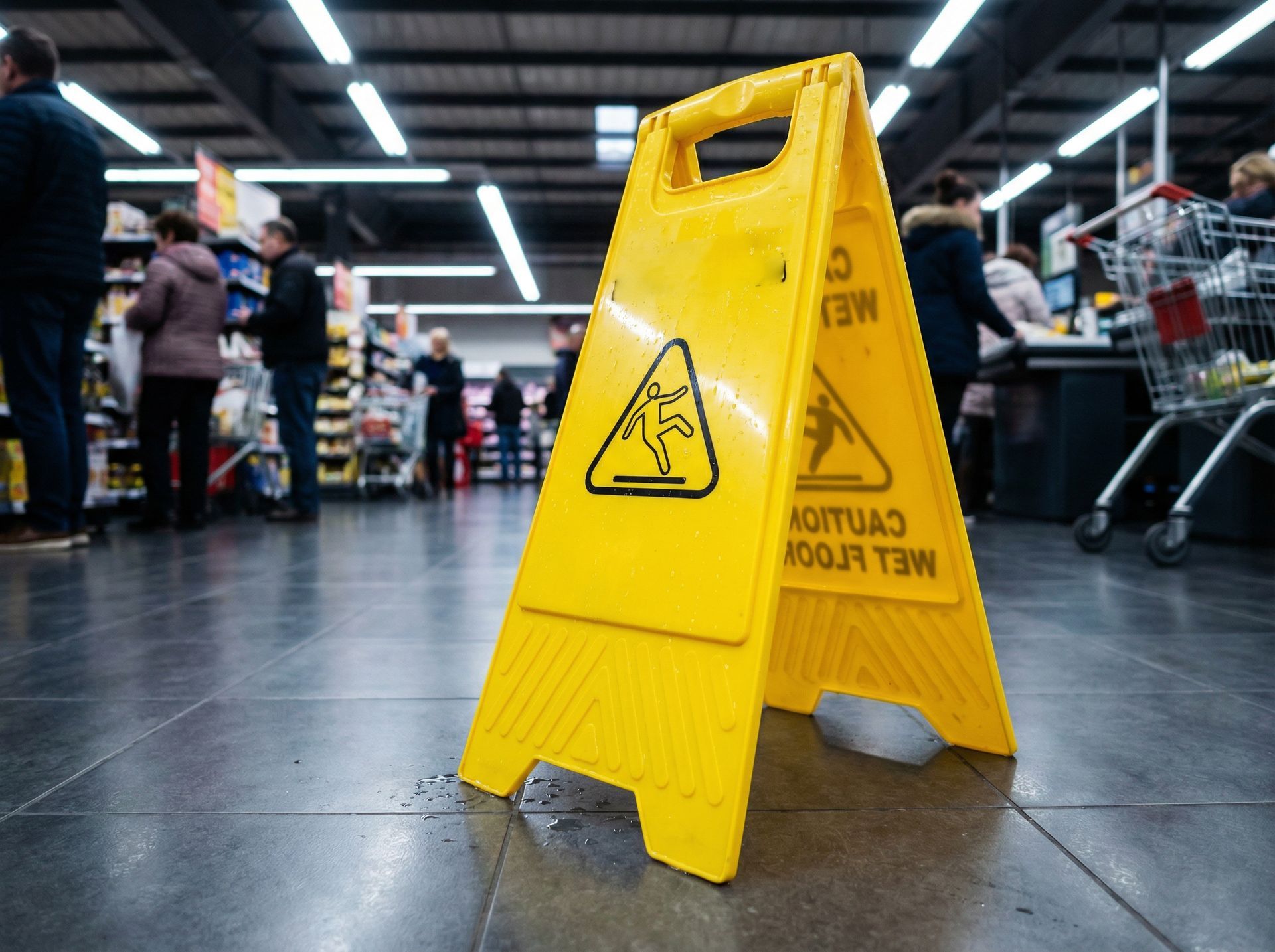 Person slipping on wet floor in commercial building showing premises liability hazard in Georgia