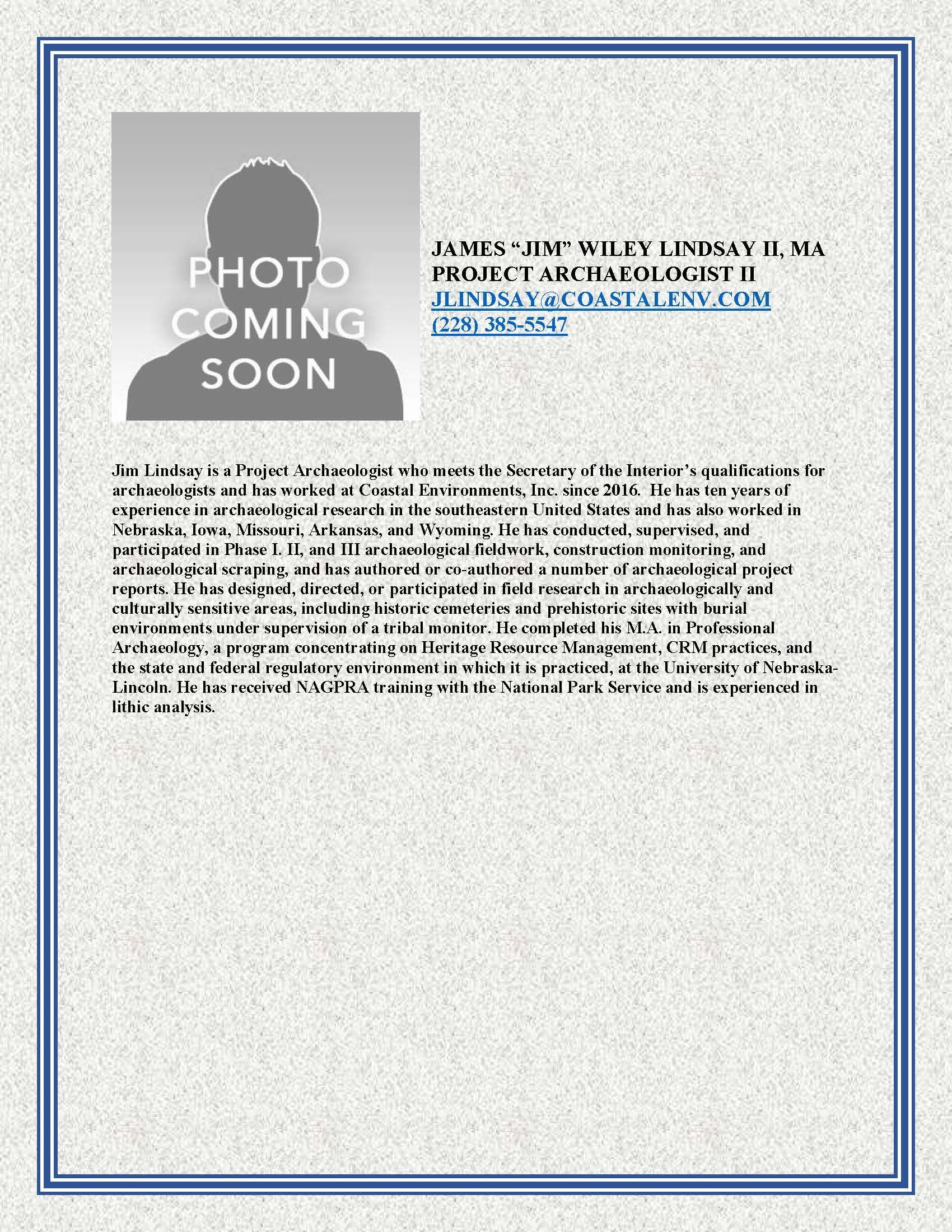 Jim Lindsay — Coastal Environments, Inc.