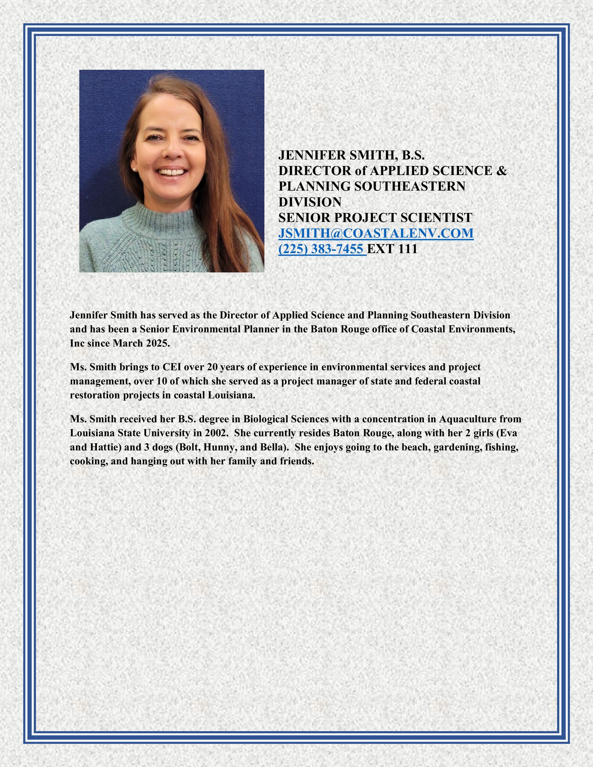 Jennifer Smith — Baton Rouge, LA — Coastal Environments, Inc.
