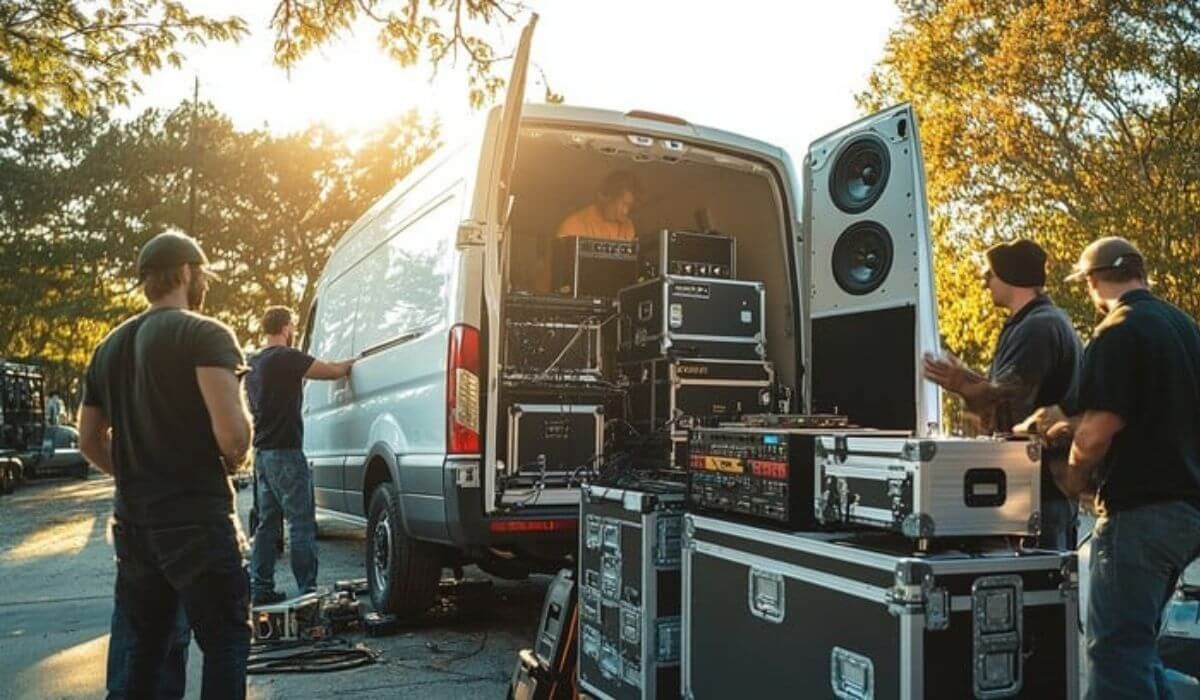 event crew setting up equipment
