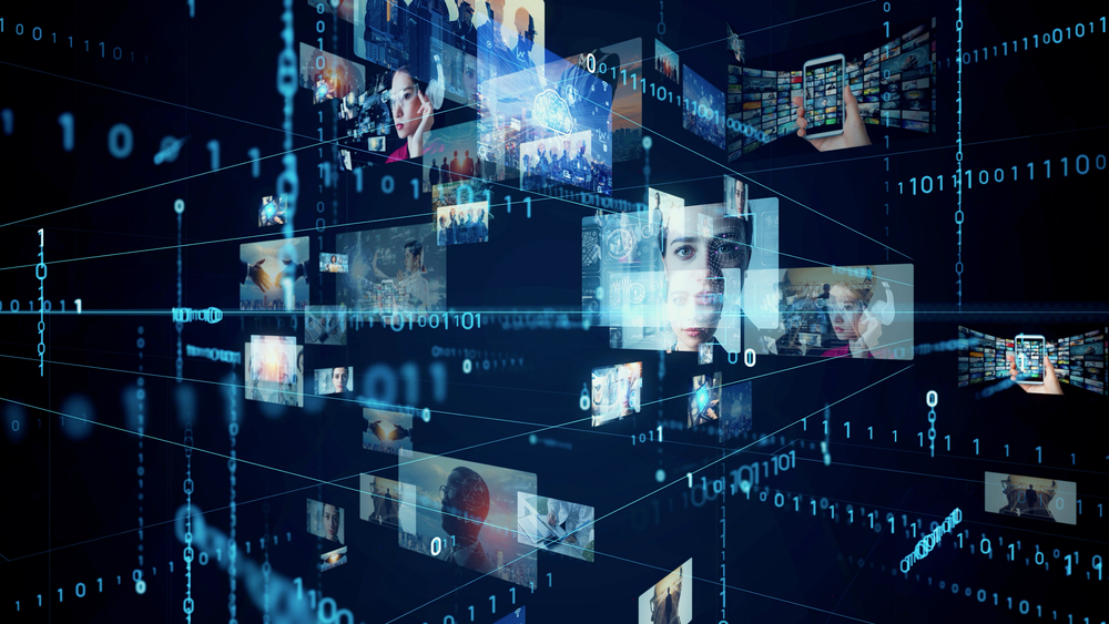 A bunch of pictures are floating in the air on a computer screen.
