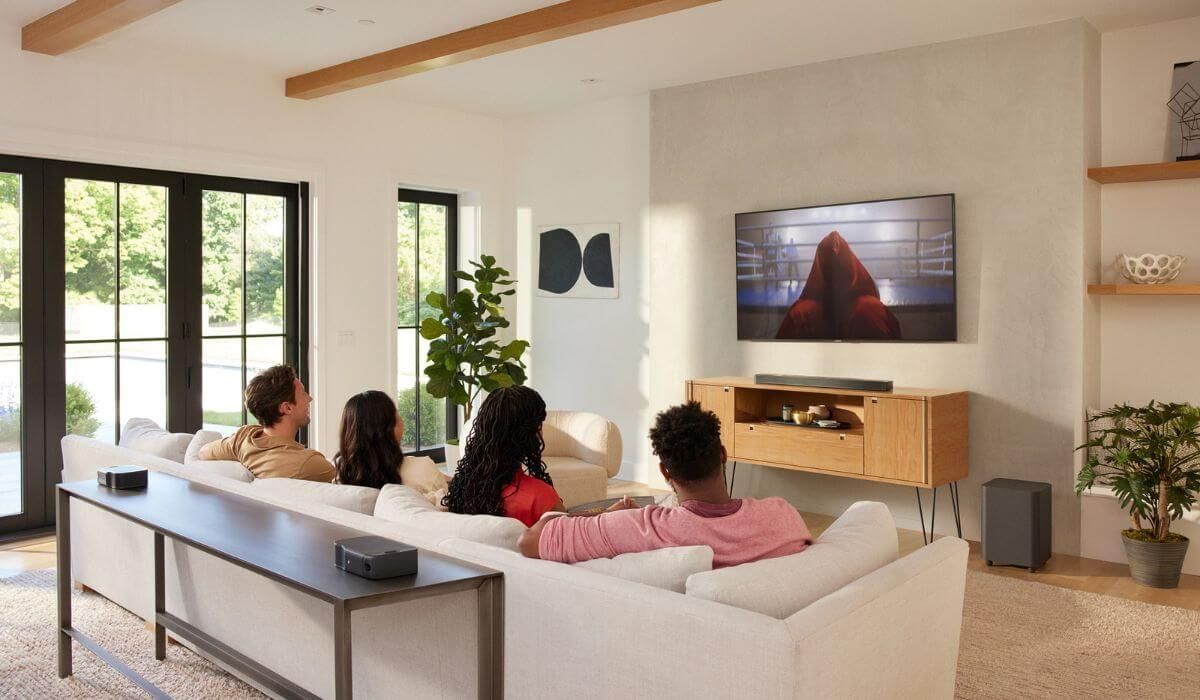 living room with surround sound