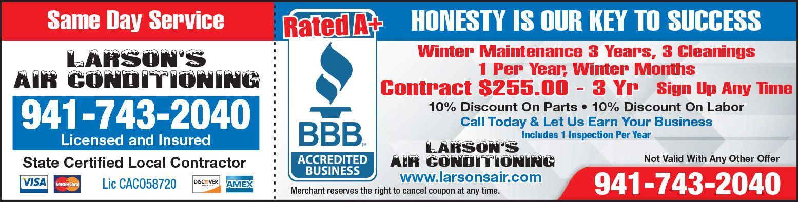 A flyer for lanson 's air conditioning says that honesty is our key to success