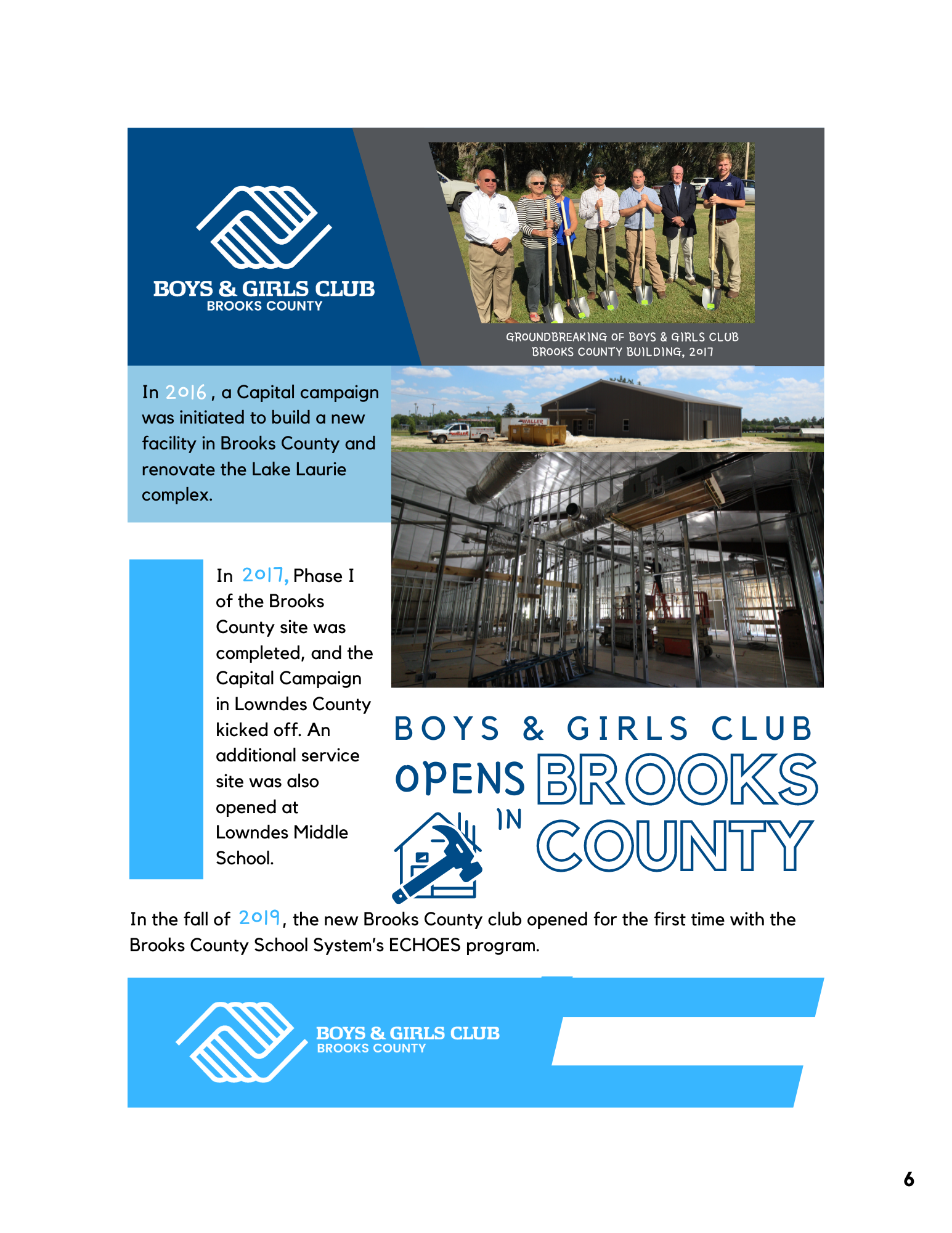 Boys & Girls Club opens in Brooks County. Construction of new facility and group of people.