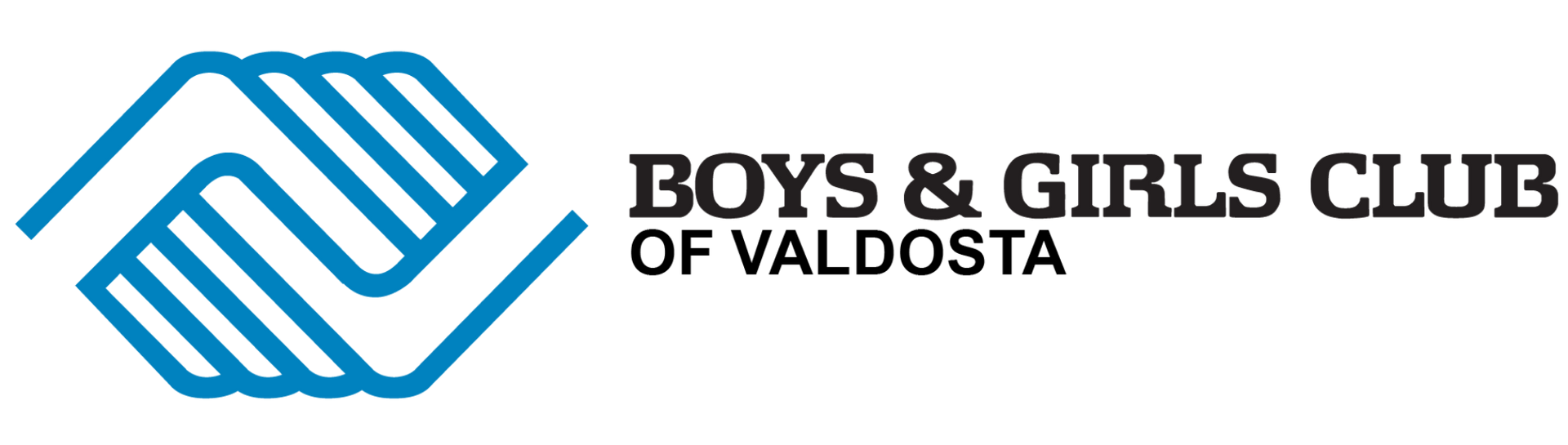 Logo of Boys & Girls Club of Valdosta: blue connected hands logo, black text to the right.