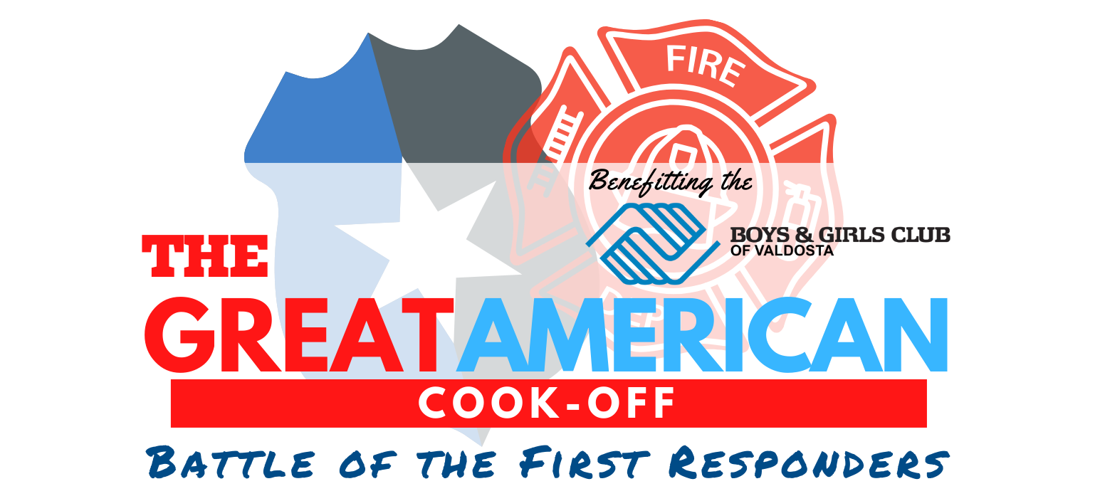 Logo for the Great American Cook-Off. Features fire badge, Boys & Girls Club logo, text: