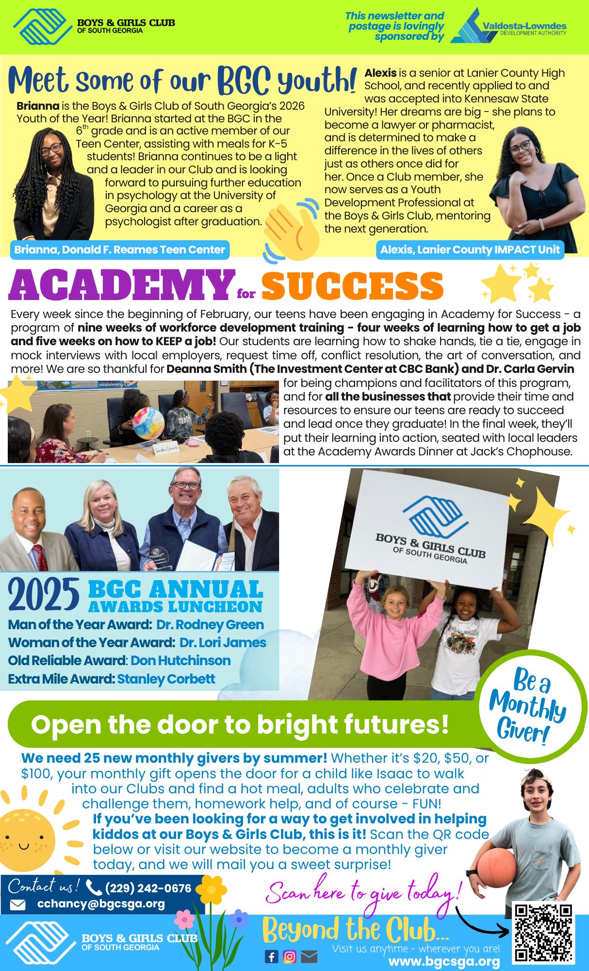 Promotional flyer for Boys & Girls Club with photos of children, staff, and events. 