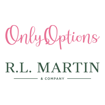 Logo for Only Options, R.L. Martin & Company. Pink cursive