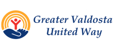 Greater Valdosta United Way logo: red stick figure within a rainbow over a blue hand; text: 