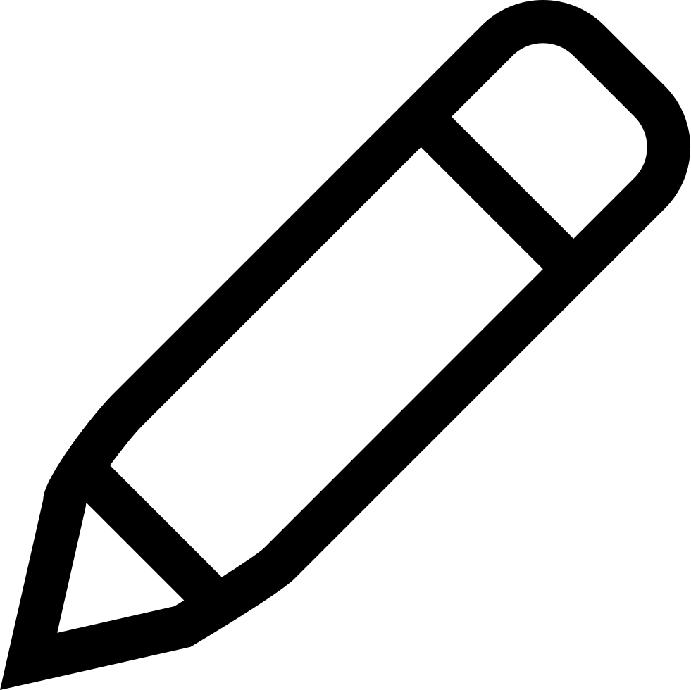 A black and white pencil icon on a white background.