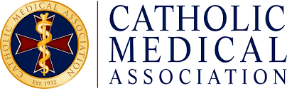A logo for the catholic medical association with a cross on it