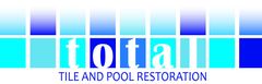 a blue tile and pool restoration logo on a white background