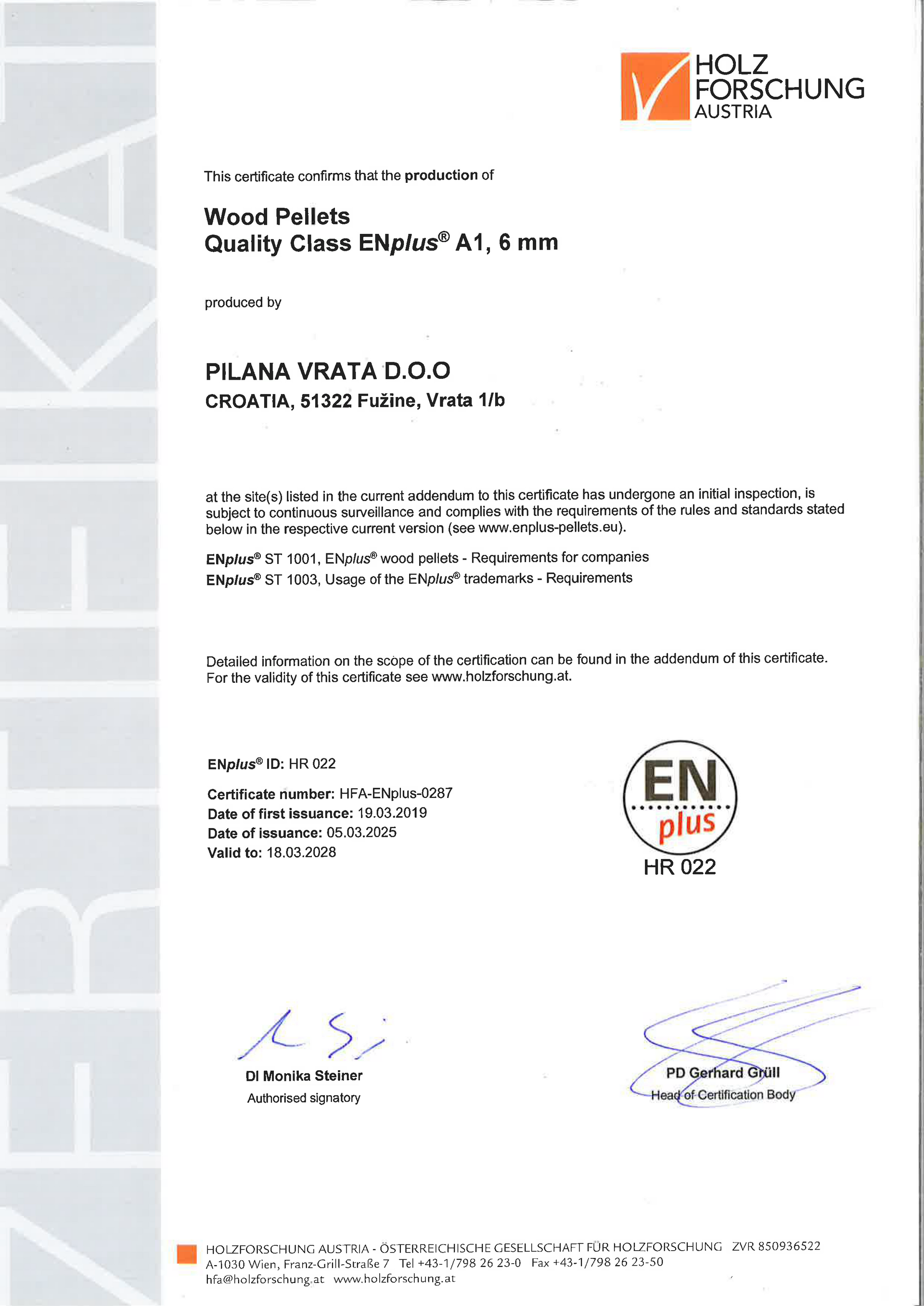 EN Plus A1 Pilana Vrata