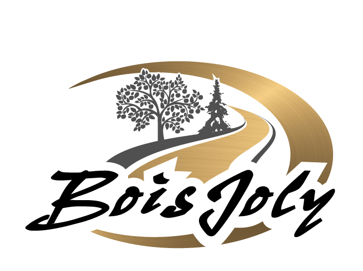 Un logo pour Bois Joly avec un arbre et une route