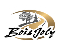 Un logo pour Bois Joly avec un arbre et une route