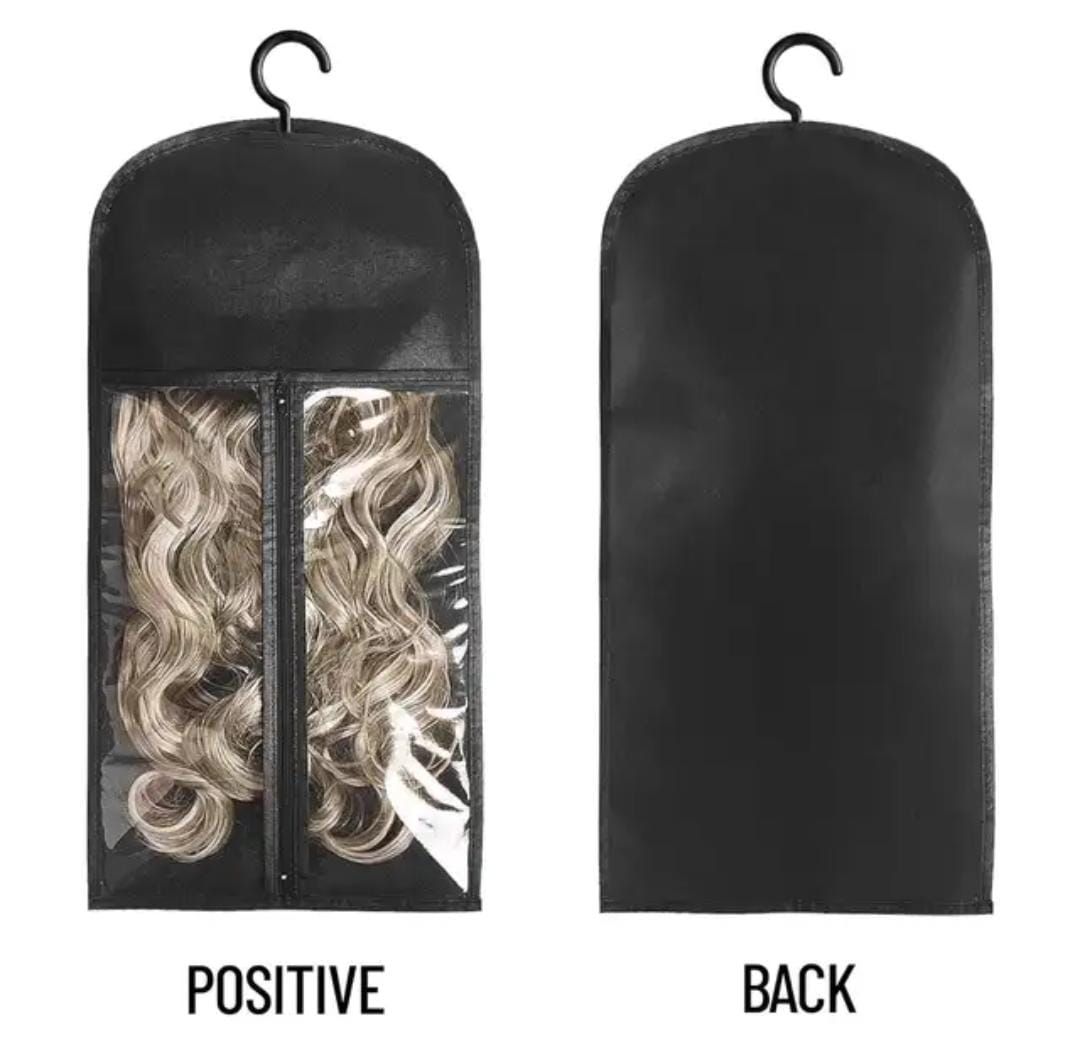 RF368 -3 Pcs - Large Black Wig Storage Bag with Zipper, and hanger.