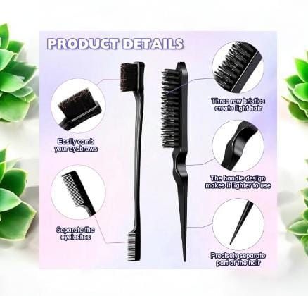 RF368 - 3Pcs Slick Back Hairbrush Set Bristle Hairbrush Edge Control Brush Teasing Comb