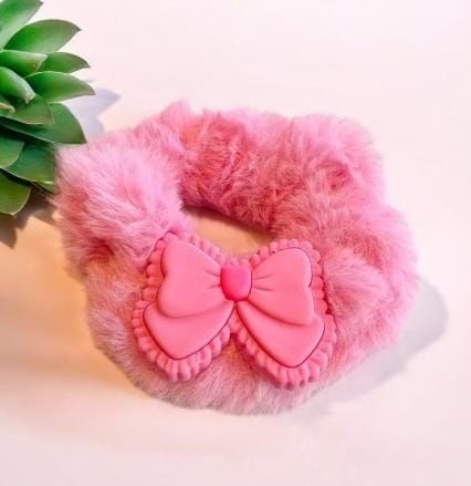 RF368 -Pink and White Rabbit Waffle Scrunchies