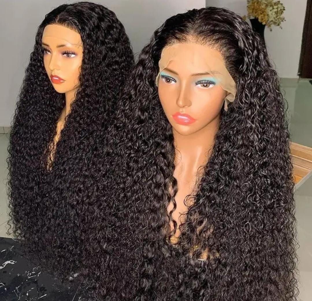 RF368 -28 Inches -Jerry Curl Natural Black 13x4 Transparent HD Frontal Lace Wig.