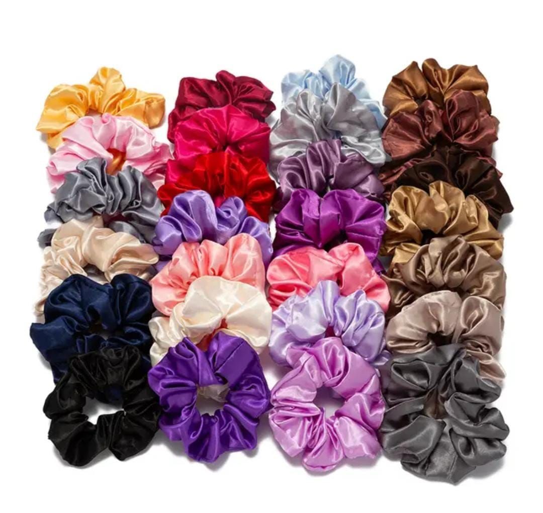 RF368- 4pcs - Satin Silky Ponytail Holder Elastic Hair Accessory.